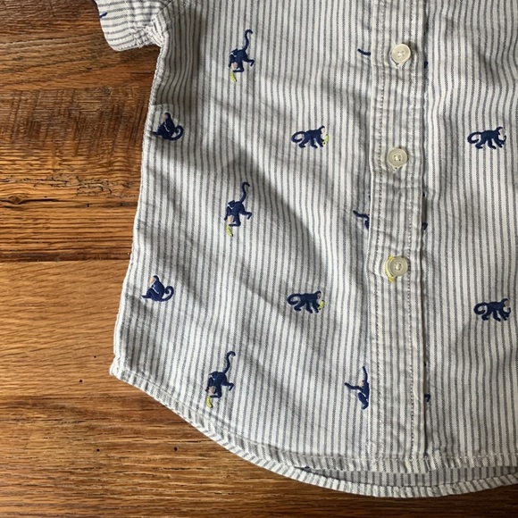 4-5 Mini Boden Blue Striped Monkey Button Down Shirt - Picture 8 of 11